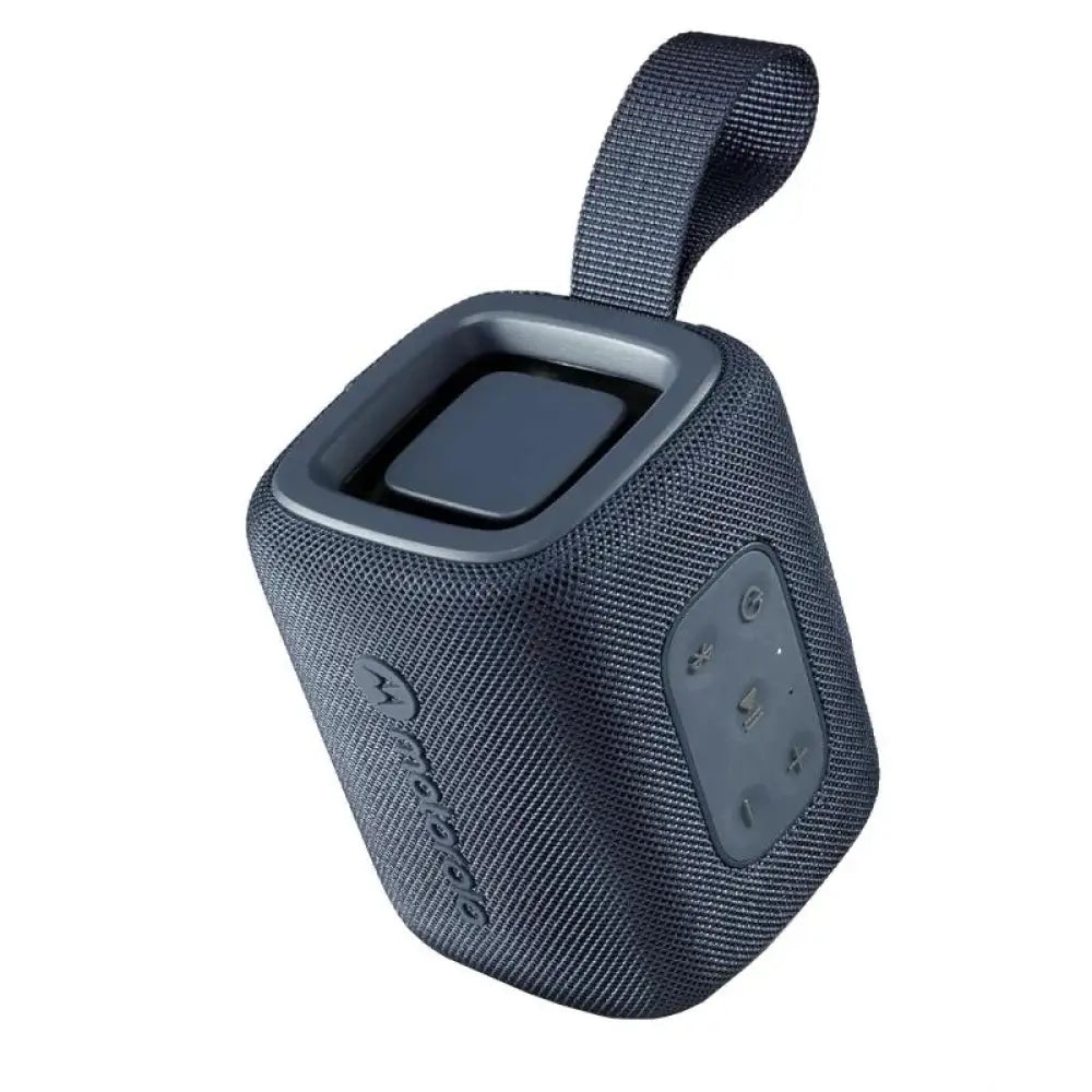 Altavoz Motorola ROKR 300 azul, portátil y resistente al agua IP67, con 7W de potencia y conexión Bluetooth.