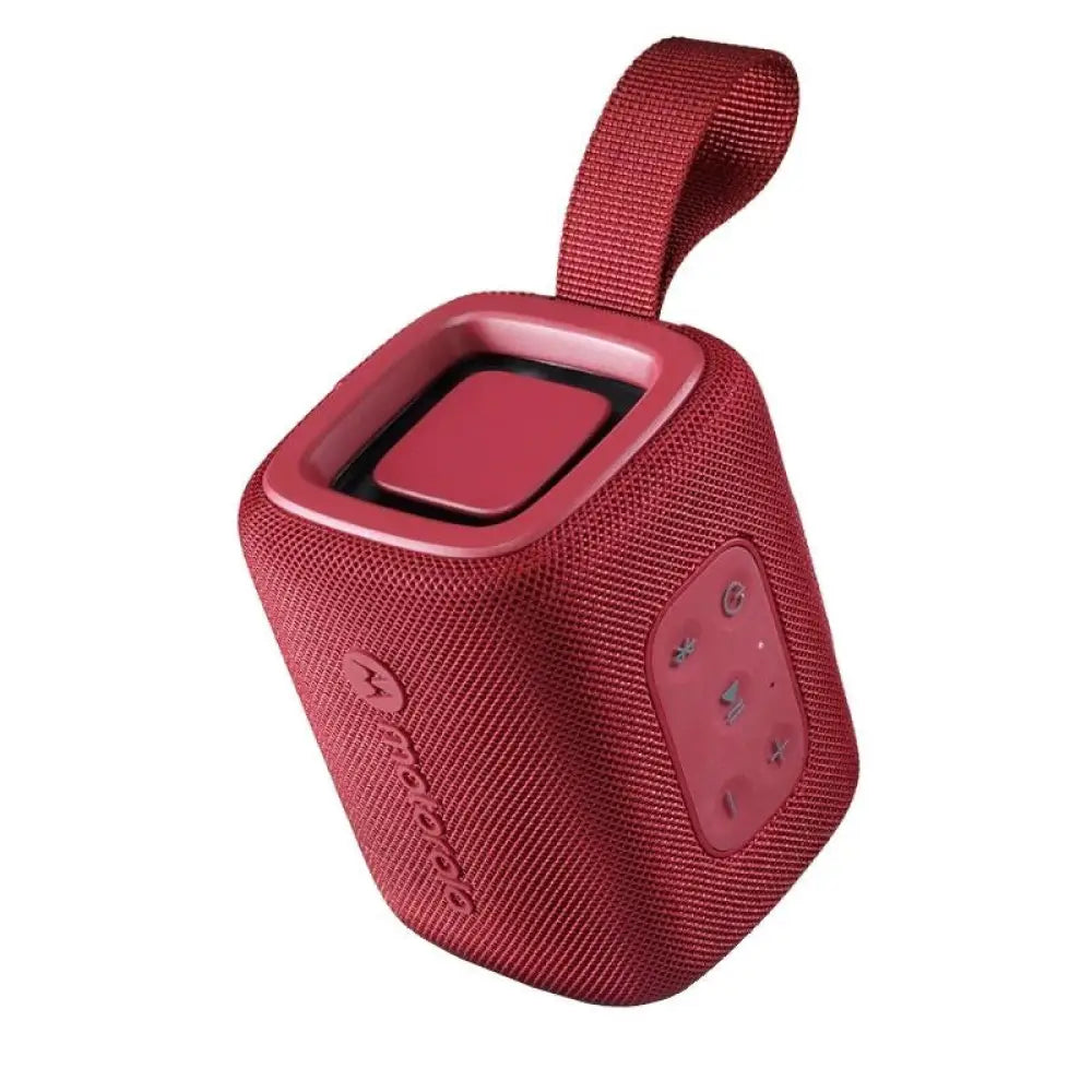 Altavoz portátil Motorola ROKR 300 rojo con 7W, Bluetooth, resistente al agua IP67, ideal para escuchar música en exteriores.