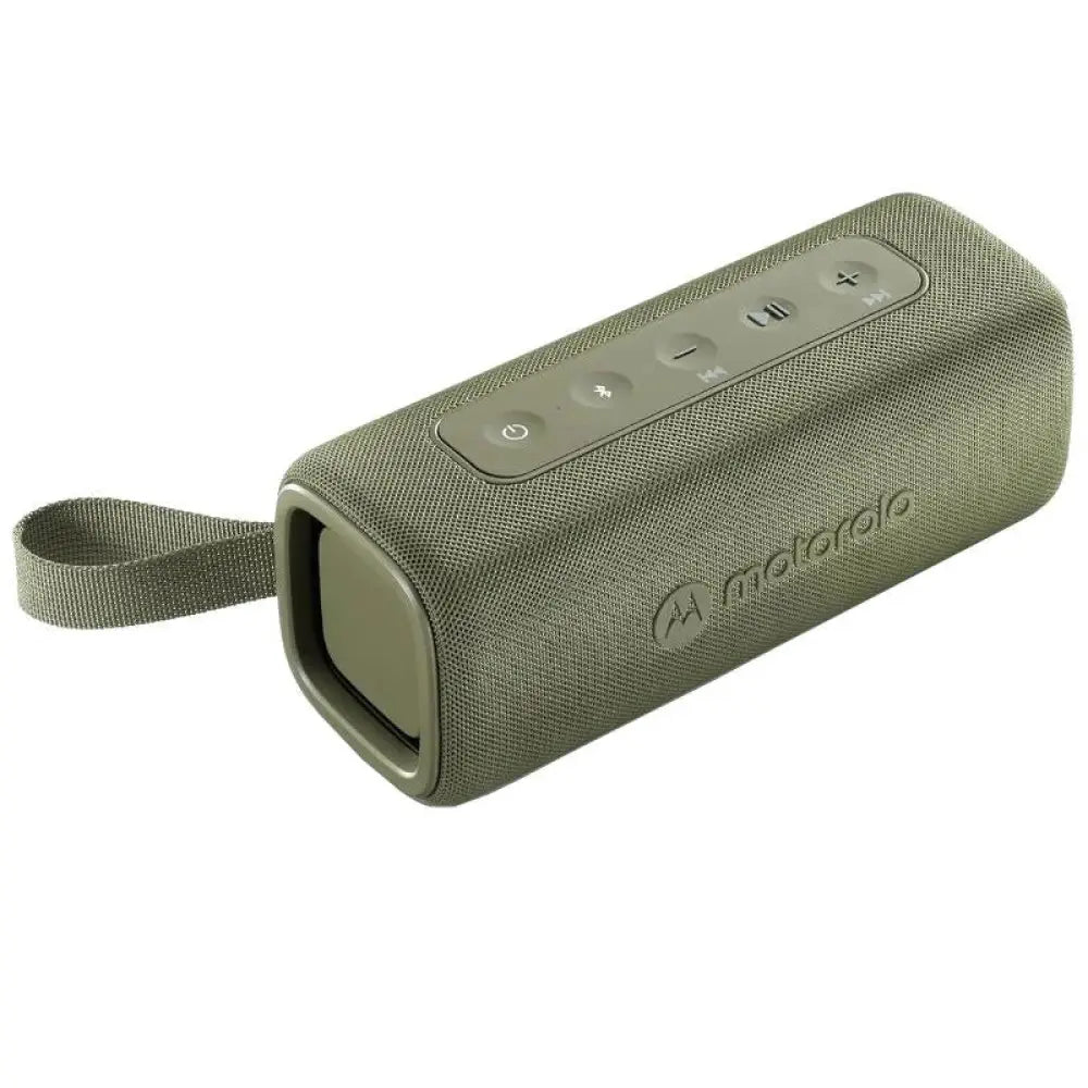 Altavoz portátil Motorola ROKR 600 verde, 30W, con Bluetooth y resistencia IP67 para uso en interiores y exteriores.