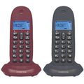 Teléfonos inalámbricos DECT Motorola C1002 LB+ en color gris granate, con dos unidades y pantalla.