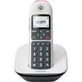 Teléfono inalámbrico Motorola CD5001 DECT con teclas grandes y diseño en color blanco.