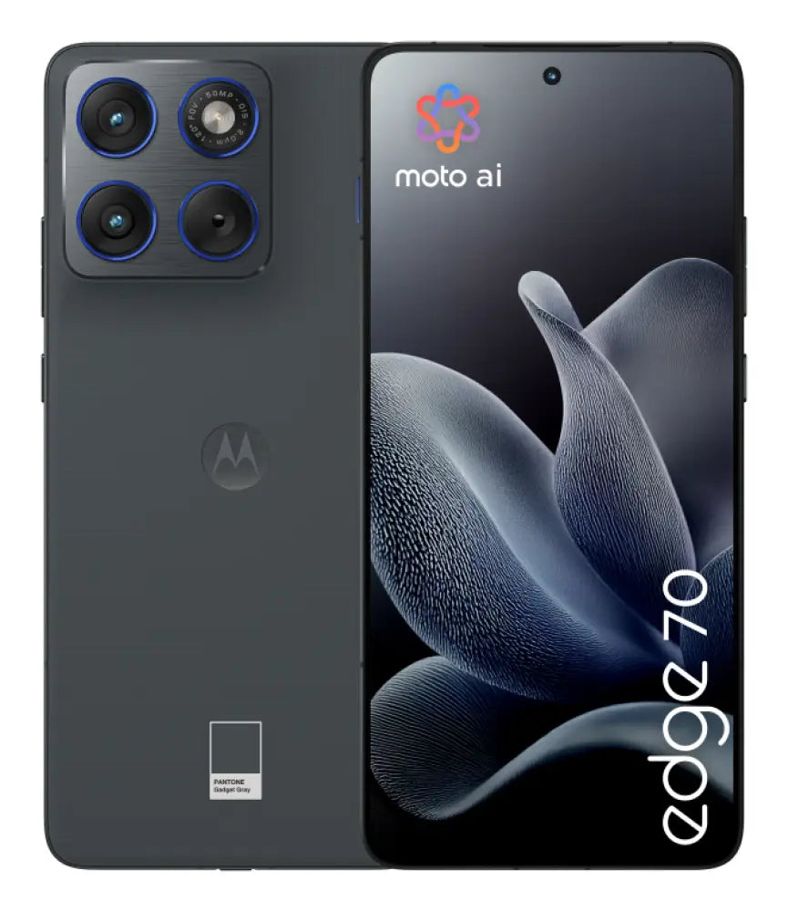 Smartphone Motorola Edge 70 gris con pantalla de 6.7", doble SIM, 12 GB RAM, 512 GB, Android 12 y batería de 4800 mAh.