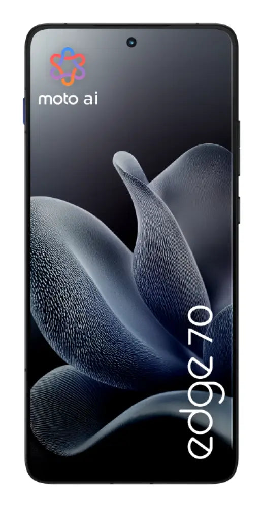 Teléfono inteligente Motorola Edge 70 gris con pantalla de 6.7", doble SIM, 12 GB RAM, 512 GB almacenamiento y batería de 4800 mAh.