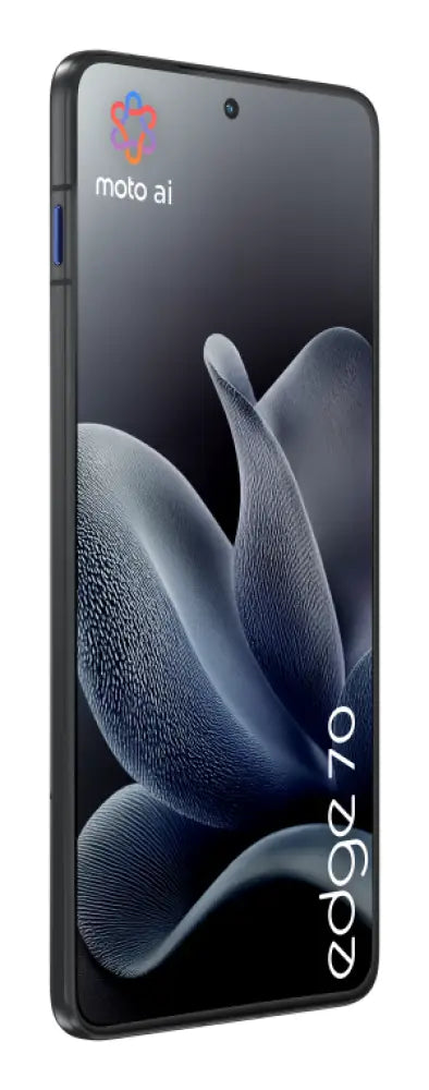 Teléfono Motorola Edge 70 en color gris con pantalla de 6.7", doble SIM, 12 GB RAM, 512 GB, Android 16.0 y batería de 4800 mAh.
