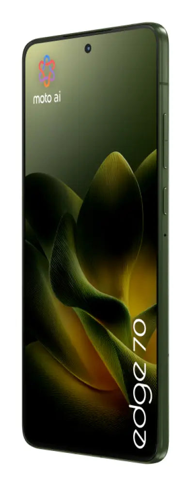 Teléfono inteligente Motorola Edge 70 con pantalla de 6.7", doble SIM, 12 GB RAM, 512 GB, batería de 4800 mAh y color verde.