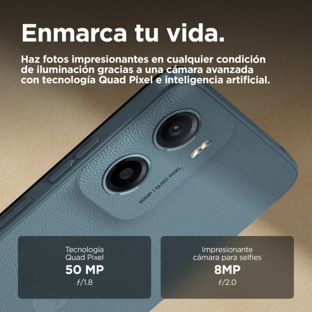Teléfono Motorola moto g05 en color verde con pantalla de 6.67", doble SIM, 8 GB RAM, 256 GB, batería de 5200 mAh y puerto USB Tipo C.
