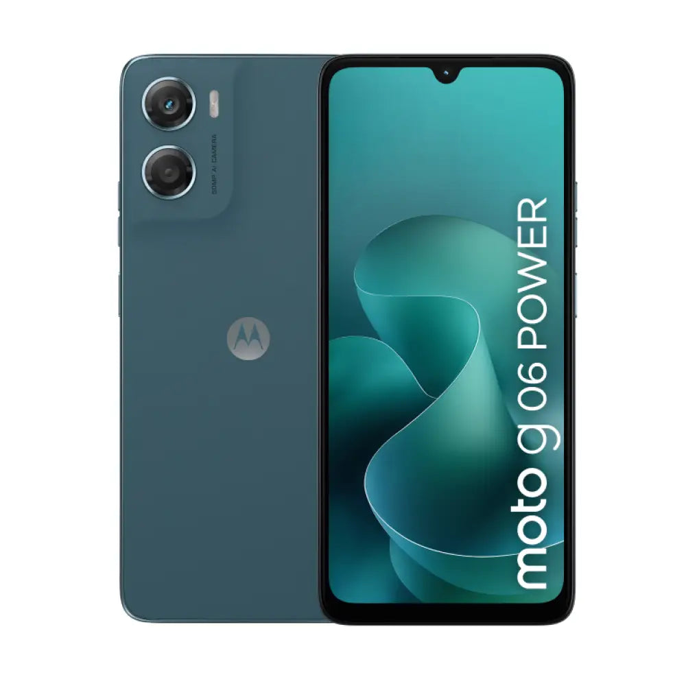 Teléfono inteligente Motorola moto g06 Power en color azul, pantalla de 6.88", doble SIM, 8GB RAM, 256GB, batería de 7000mAh, Android 15.