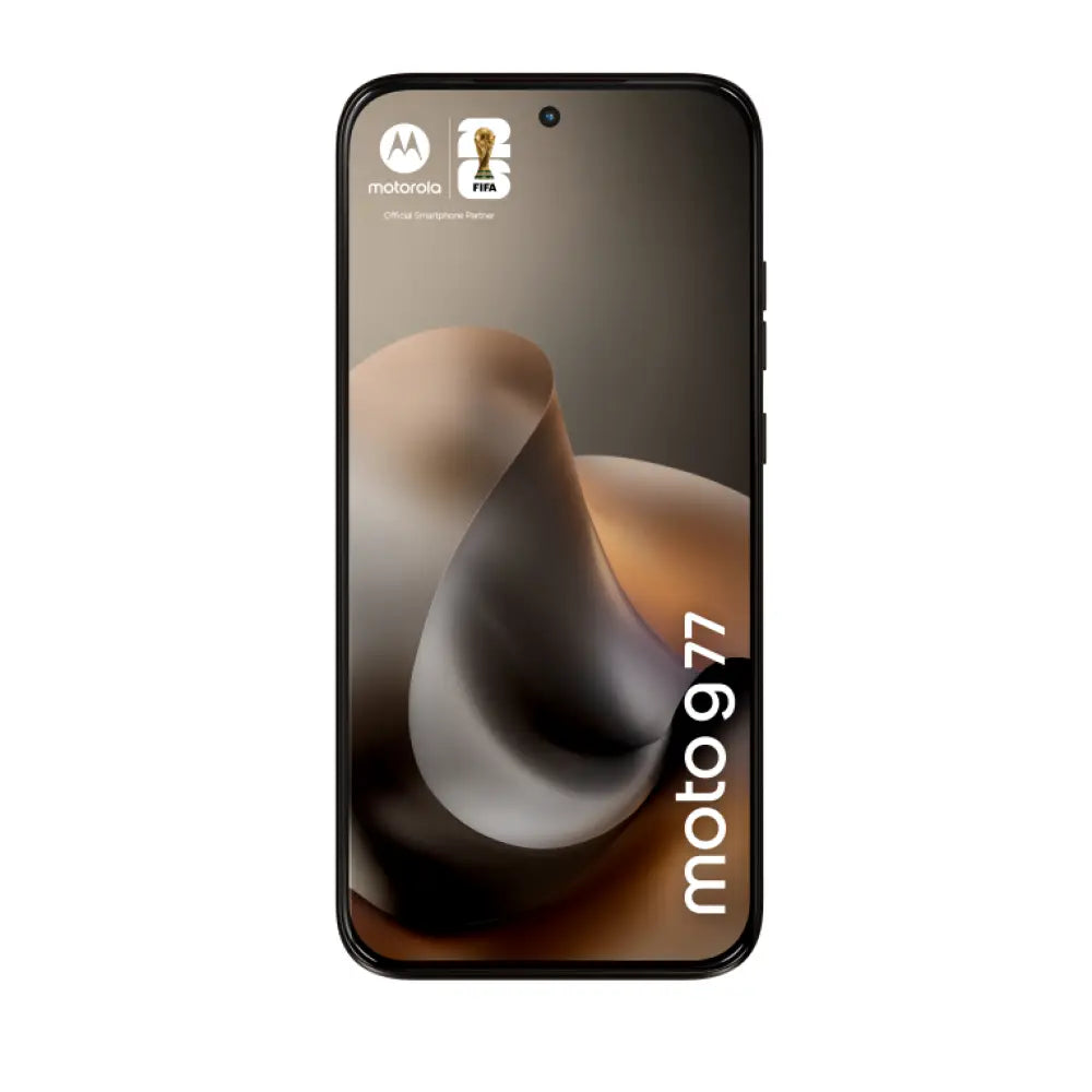 Teléfono inteligente Motorola Moto G77 en negro, pantalla de 6.8", doble SIM, 8 GB RAM, 256 GB almacenamiento y batería de 5200 mAh.