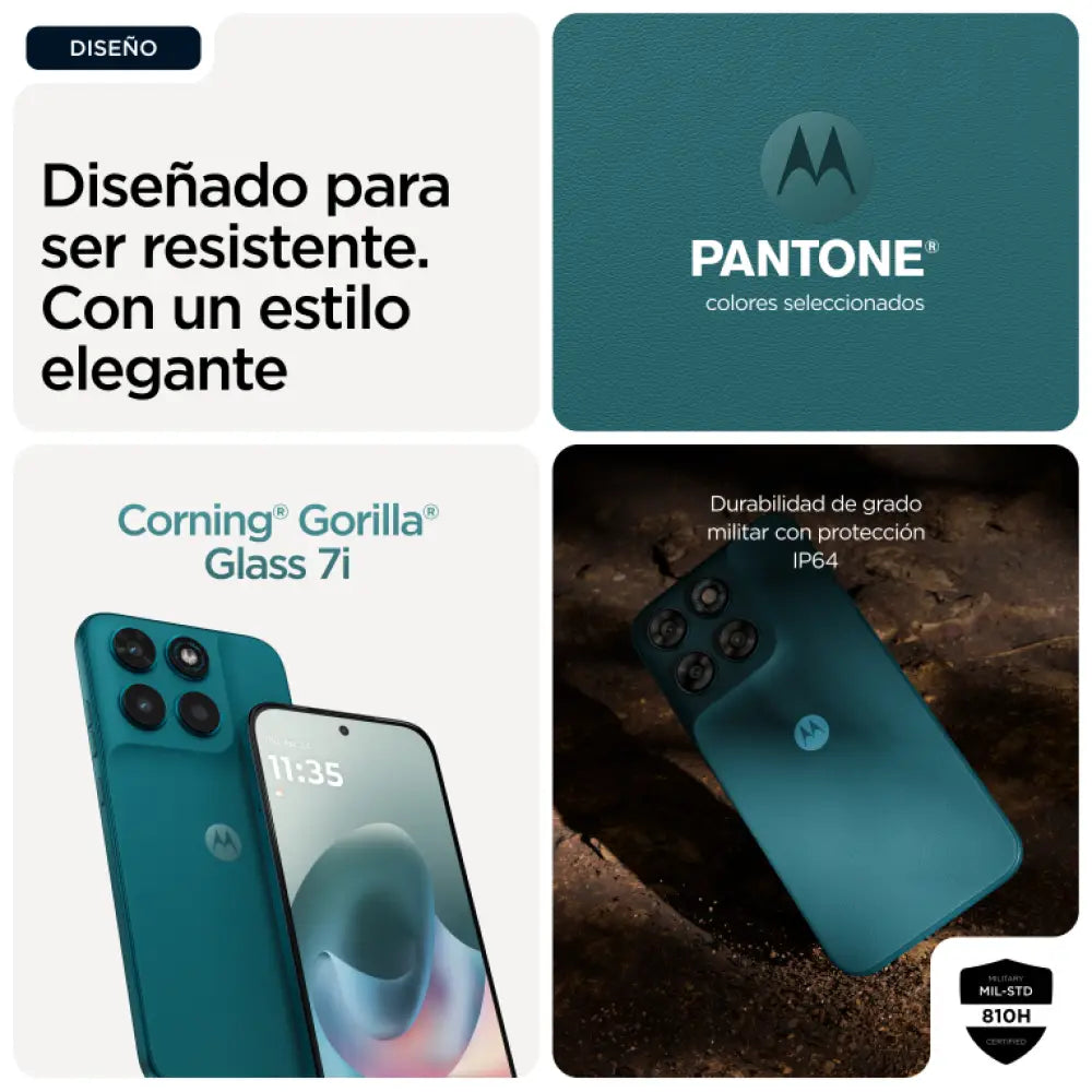 Teléfono inteligente Motorola moto g77 en color verde, pantalla de 6.8 pulgadas, cámara trasera, ranura dual SIM y batería de 5200 mAh.