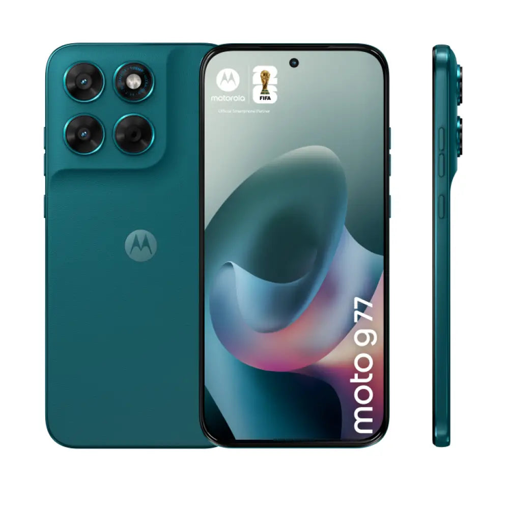 Smartphone Motorola moto g77 en color verde con pantalla de 6.8", doble SIM, 8GB RAM, 256GB, 5G y batería de 5200mAh