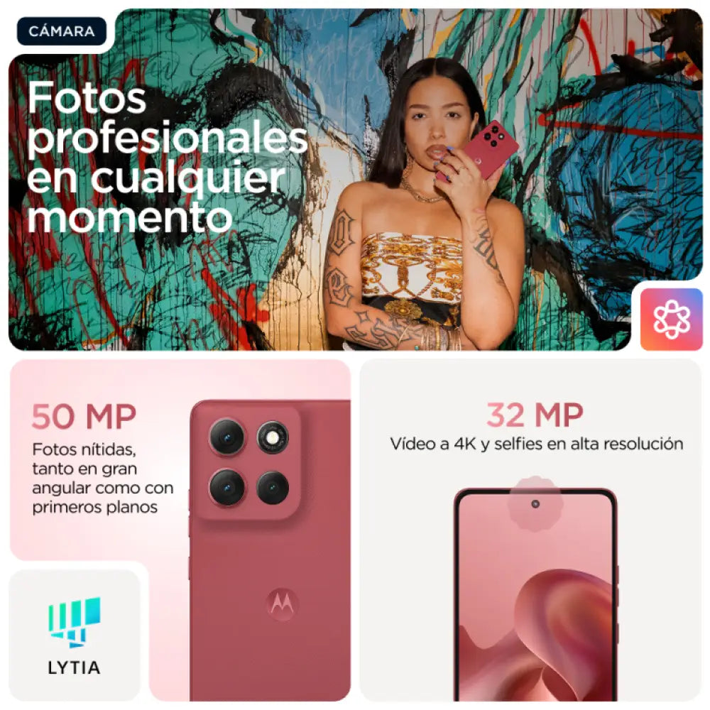 Motorola moto g86 5G 16.9 cm (6.67") SIM doble Android 15 USB Tipo C 8 GB 256 GB 5200 mAh Rosa - detalle