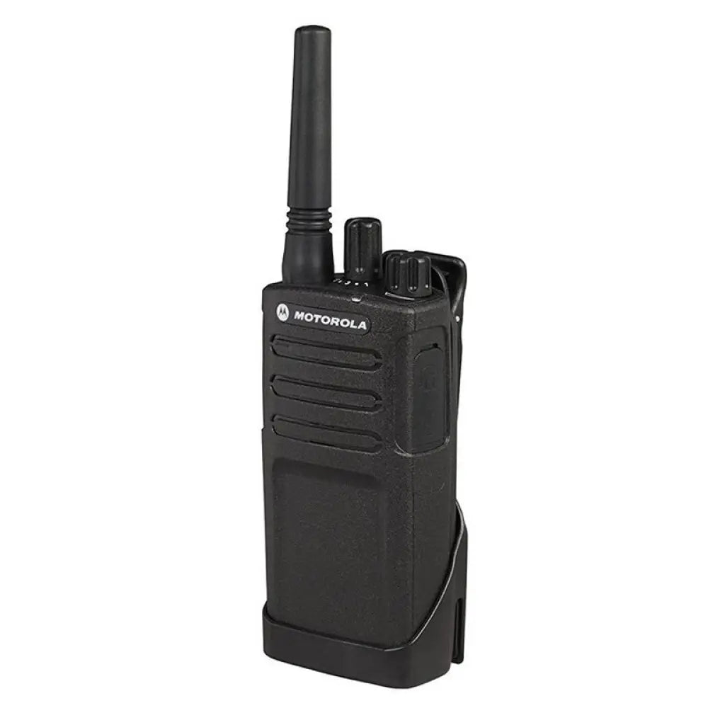 Walkie-talkie Motorola XT420 con 8 canales, resistente IP55 y potencia de 500mW, para comunicación confiable en exteriores.