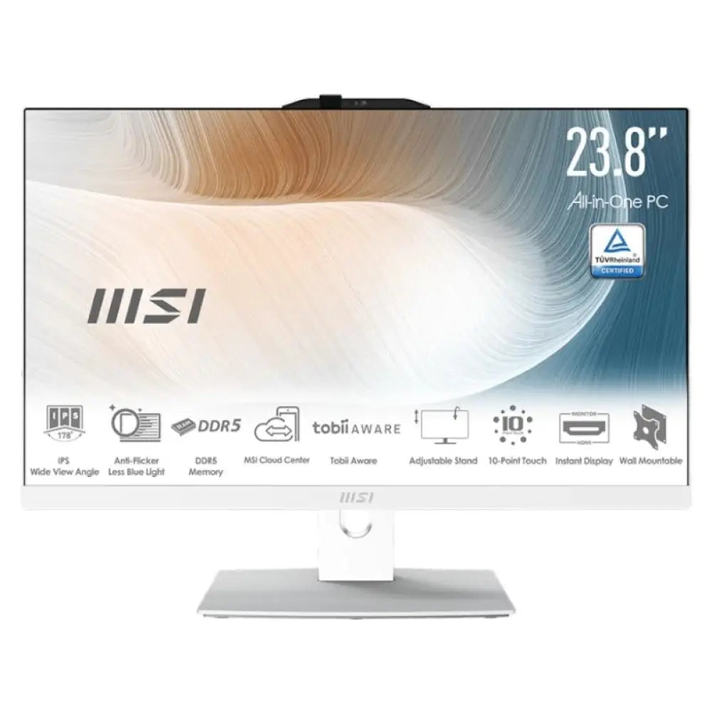 Monitor todo en uno MSI AM242P-2202EU con procesador i7-150U, 16GB RAM, pantalla blanca de 24 pulgadas.