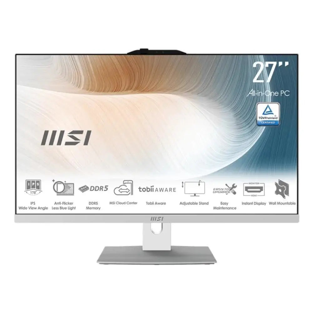 All-in-one MSI AM272P-1053ES con procesador i7-150U, 16GB RAM, pantalla de 27 pulgadas blanca y sistema DOS.