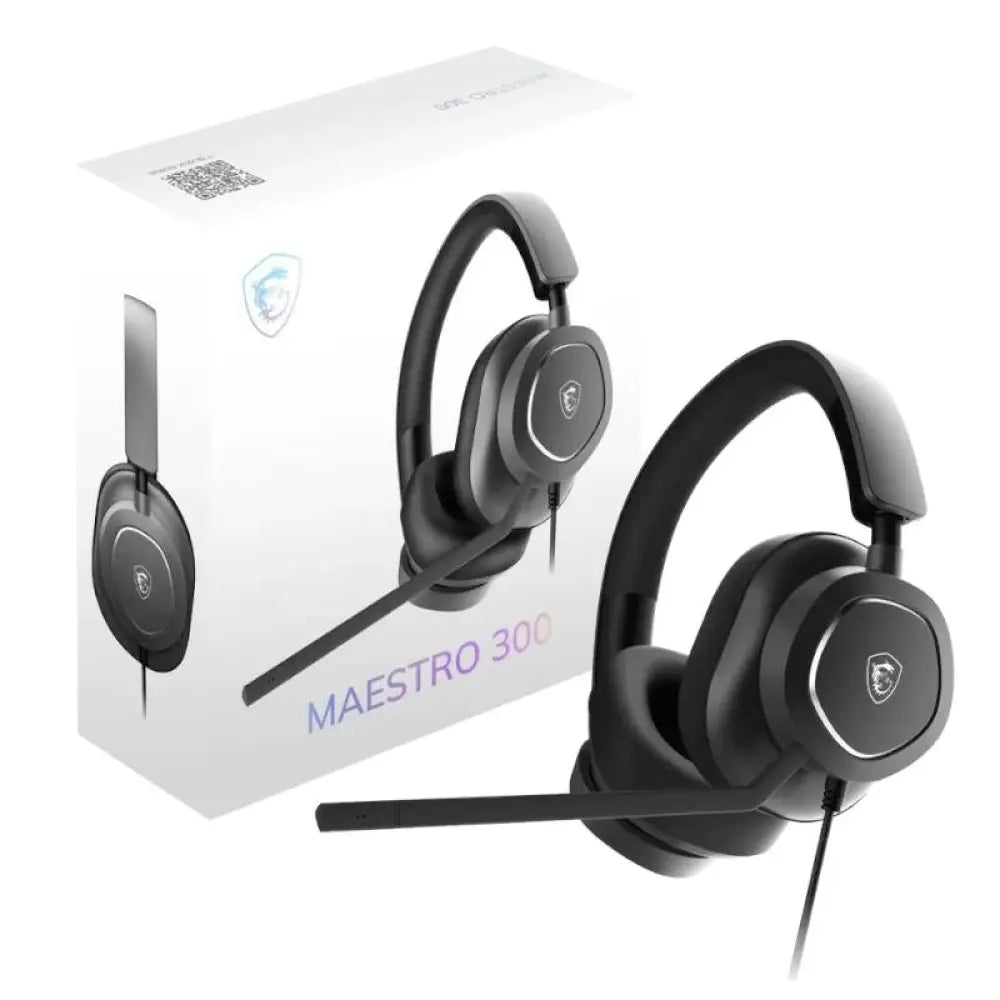 Auriculares MSI Maestro 300 con micrófono USB-C-A, diseño cómodo y ajustable para gaming y comunicación en computadora.