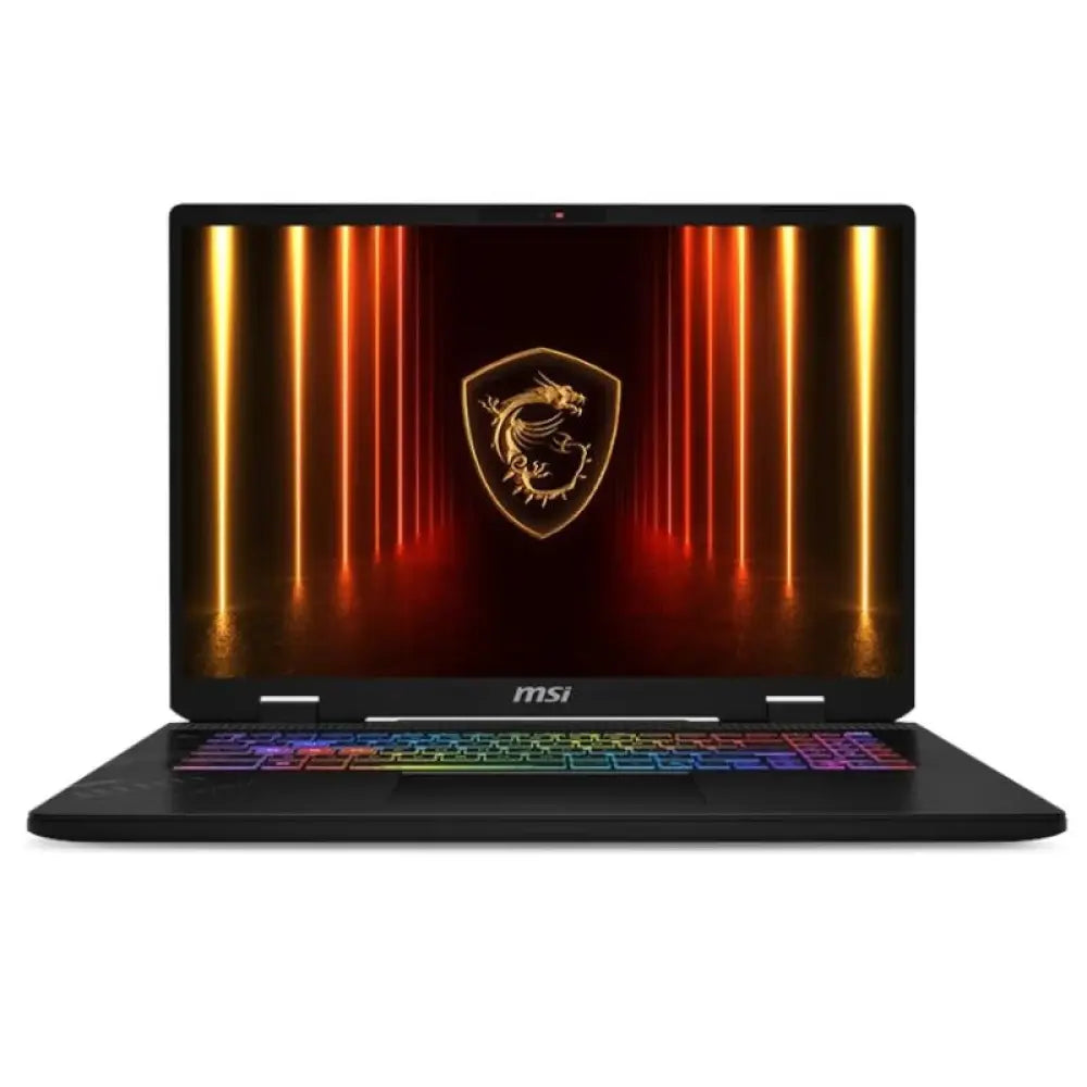 Portátil MSI Crosshair A17HX-025XES con procesador AMD R9, 32GB RAM, 1TB SSD y tarjeta gráfica 5070 en pantalla.