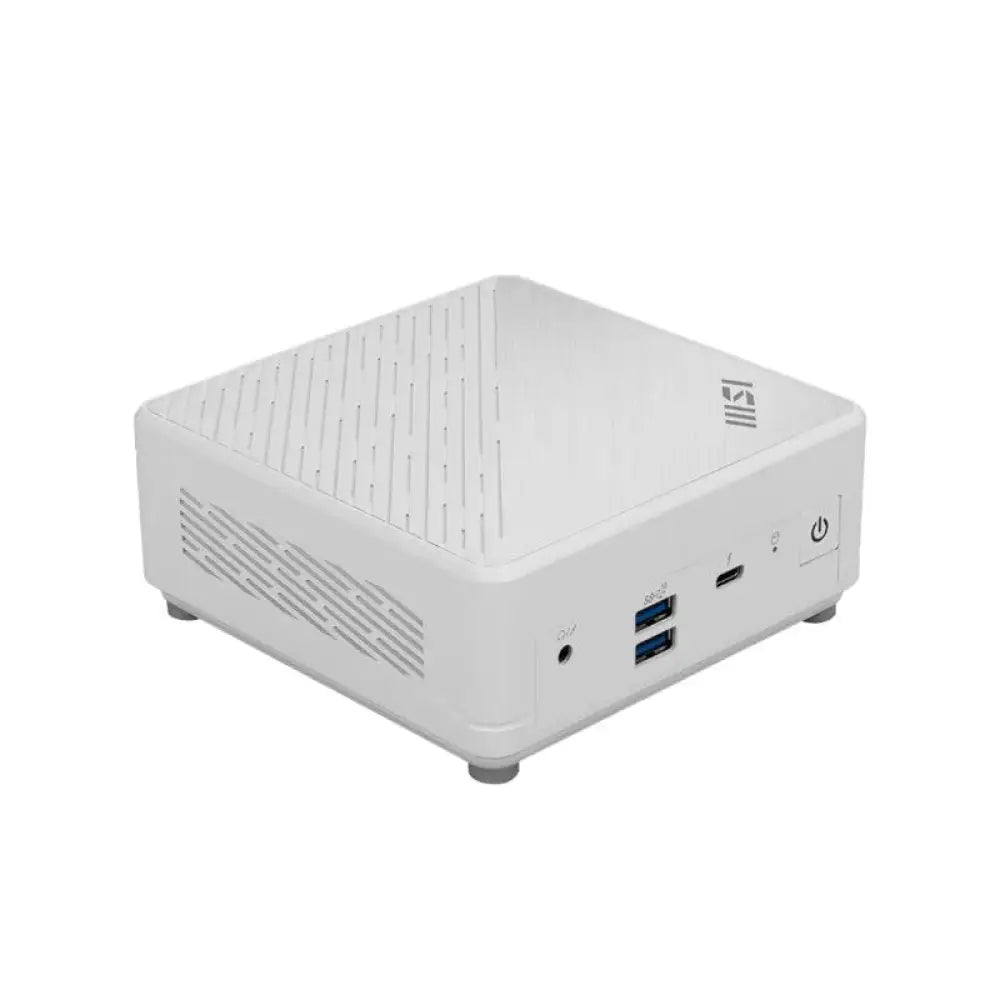 Computadora semiensamblada MSI Cubi 5 1M-439BEU con procesador Core i5-120U en color blanco, imagen frontal del equipo.