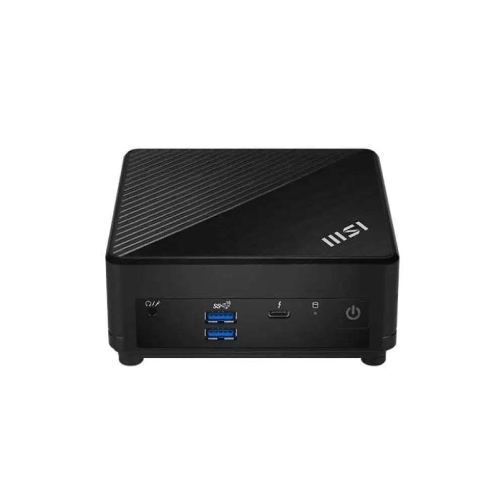 Computadora semiensamblada MSI Cubi 5 1M-440BEU Core i3-100U en color negro, vista lateral mostrando puertos y diseño compacto.