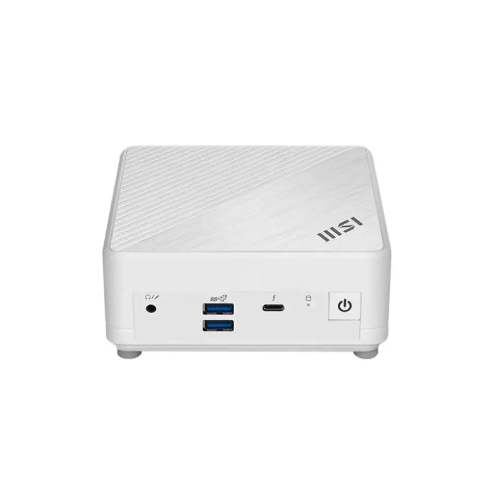 Mini PC MSI Cubi 5 1M-441BEU Core i3-100U semiensamblado en color blanco, con puertos y diseño compacto visible.