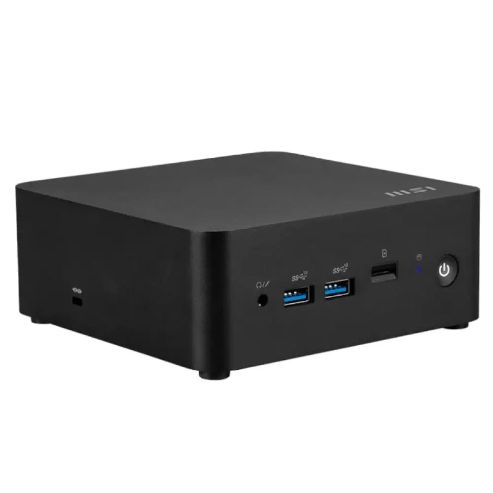 Mini PC MSI Cubi NUC 1MG-206BES con procesador Core 7-150U en color negro, semiensamblado y compacto.