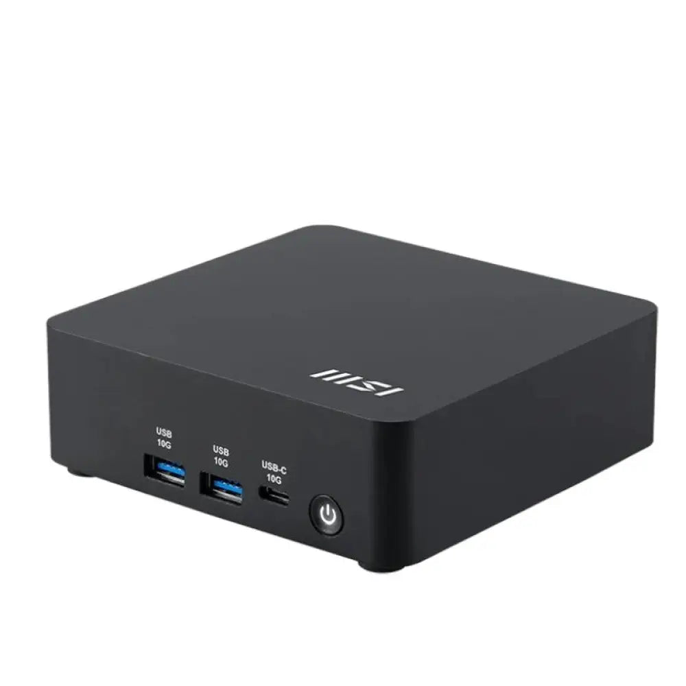 Mini PC MSI Cubi NUC AI 1UMG-038BES U5-125H en color negro, semiensamblado y compacto sobre fondo blanco.