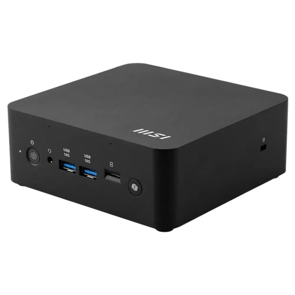 Mini PC MSI Cubi NUC AI+2MG-014ES con 32GB de RAM, 1TB de almacenamiento y Windows 11 Pro, vista frontal del dispositivo