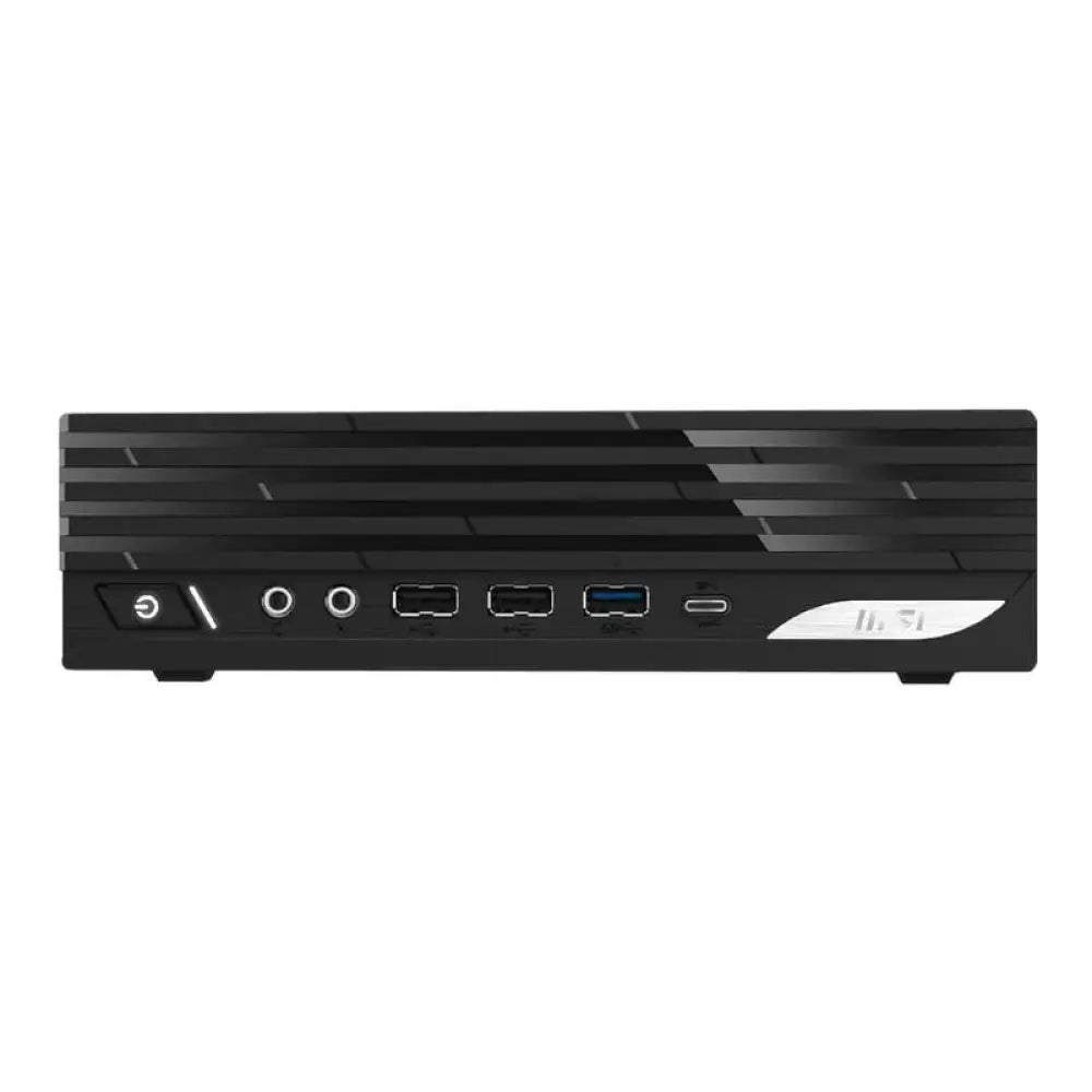 Computadora semiensamblada MSI Cubi Pro 14M-258BEU en negro con procesador Intel i3-14100, vista lateral del equipo compacto.