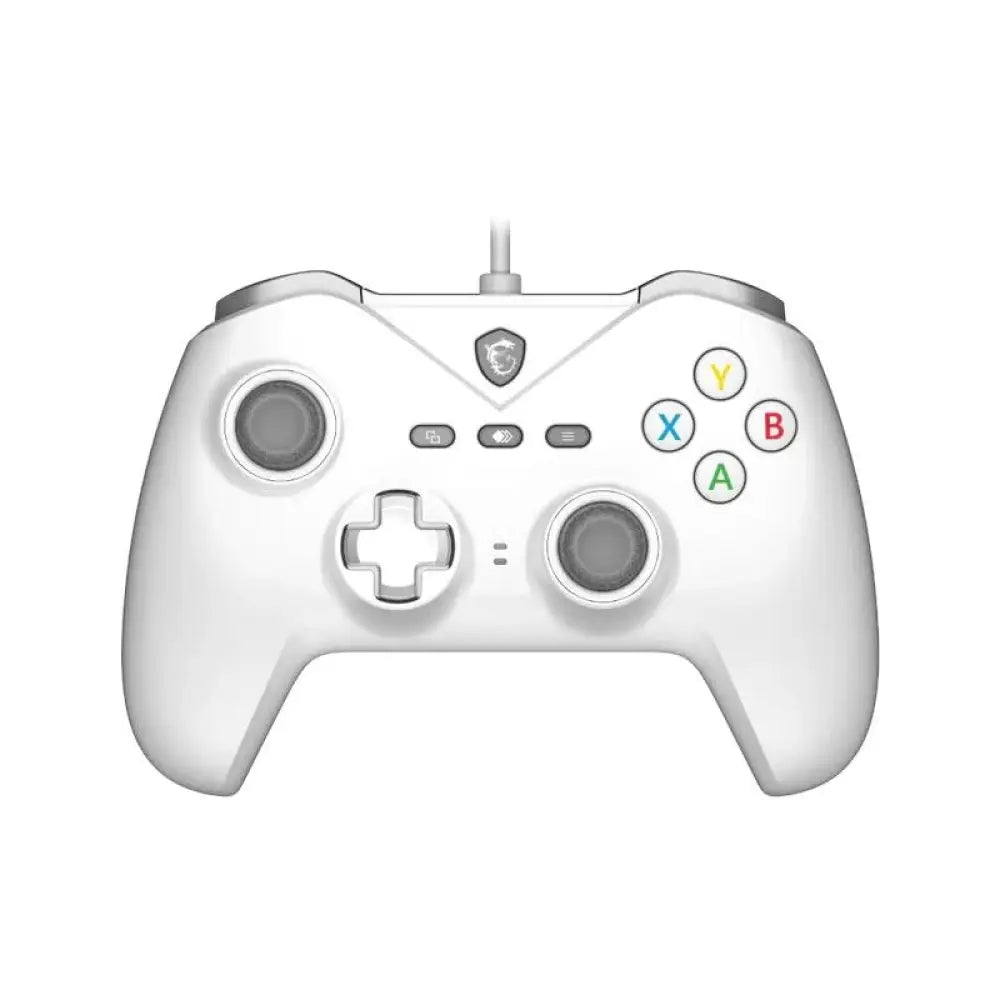 Mando MSI Force GC200 análogo y digital para Android y PC, en color blanco, con botones y joysticks visibles.