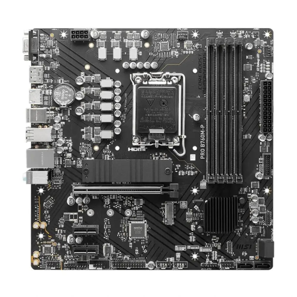 Placa base MSI PRO B760M-P DDR5 mATX con socket Intel LGA1700, compatible con procesadores Intel en formato micro ATX.