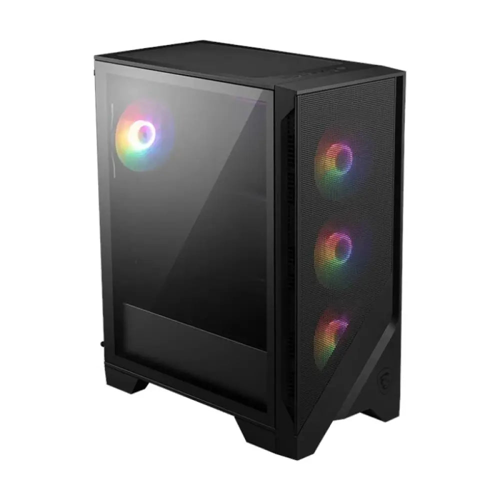 Gabinete semitorre MSI MAG FORGE 121A con ventilación y diseño aerodinámico para componentes de PC en imagen.