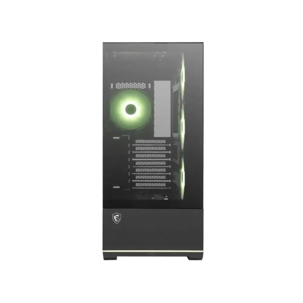 Gabinete semitorre MSI MAG PANO 110R PZ con diseño moderno y ventilación eficiente, ideal para ensamblaje de PC gaming y productividad.
