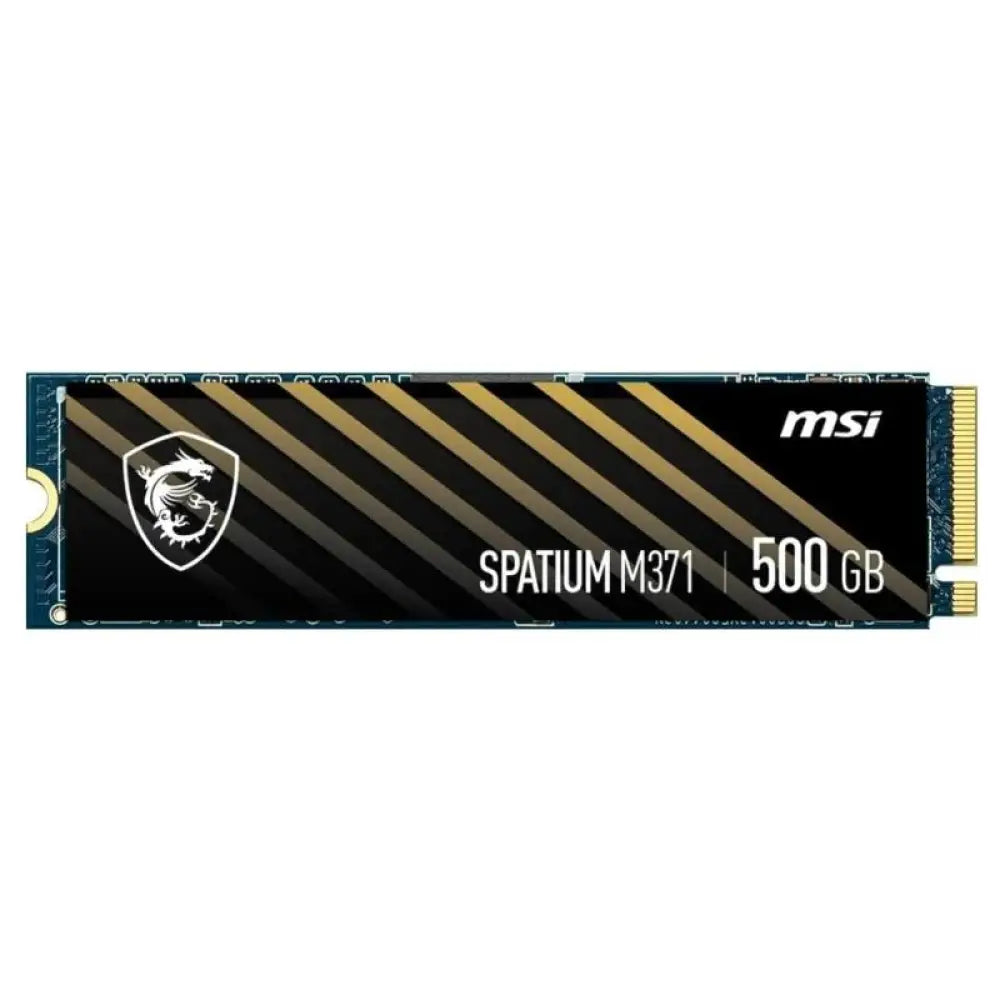 SSD interno MSI Spatium M371 de 500GB con interfaz PCIe 3.0 NVMe y velocidad de 2200 MB/s, para rendimiento y almacenamiento.