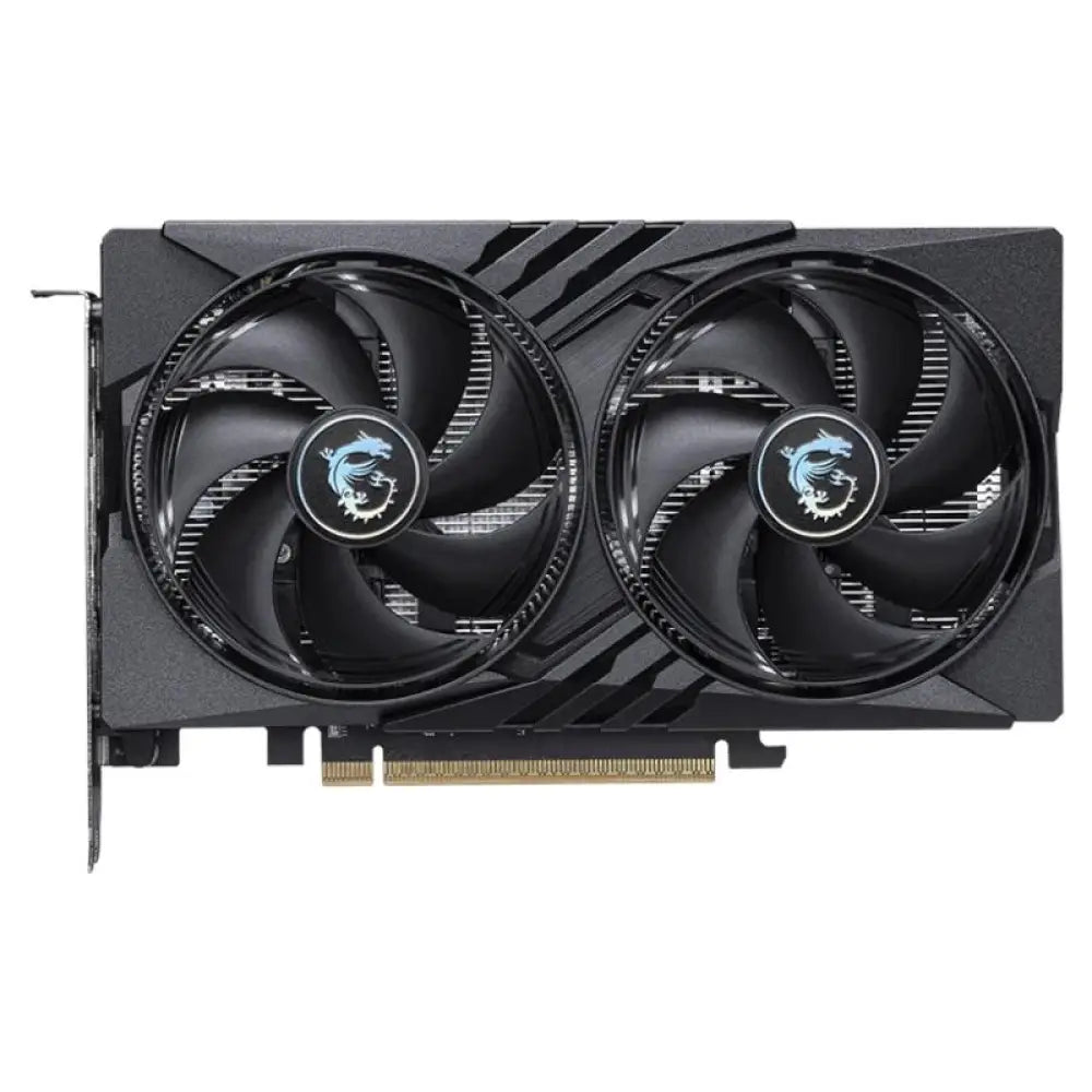 Tarjeta gráfica MSI NVIDIA RTX 5050 8G GAMING OC DDR6 con disipador y conectores en la vista frontal.