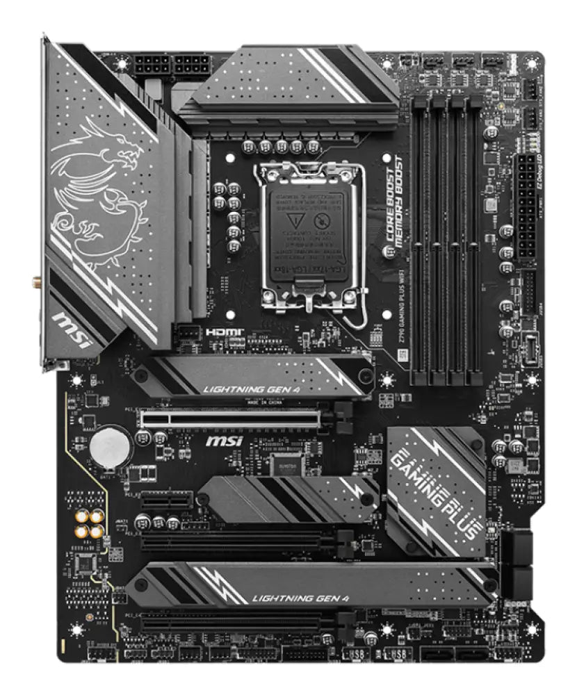 Placa base MSI Z790 GAMING PLUS WIFI para procesadores Intel LGA 1700, format ATX, con conectividad Wi-Fi y puertos múltiples