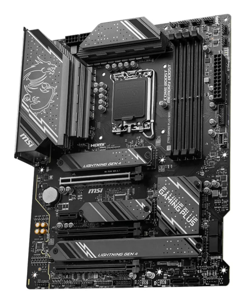 Placa base MSI Z790 GAMING PLUS WIFI para Intel LGA 1700, formato ATX, con conectividad Wi-Fi y componentes de alta gama.