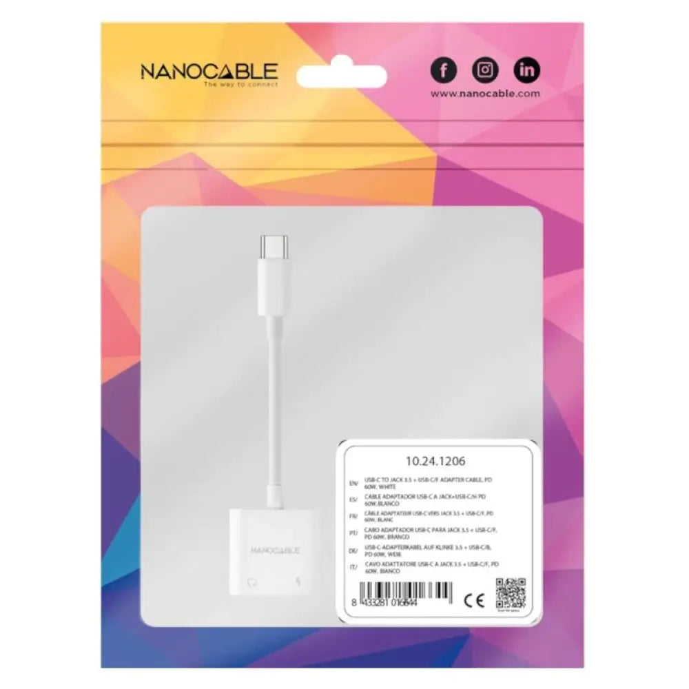 Nanocable Adaptador USB-C a Jack+USB-C/H PD 60W - detalle
