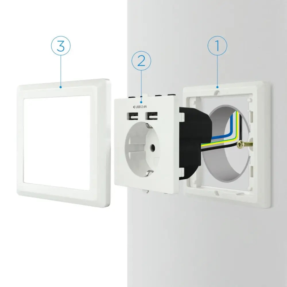 Nanocable Base de enchufe pared schuko+2USB 2.4A - detalle