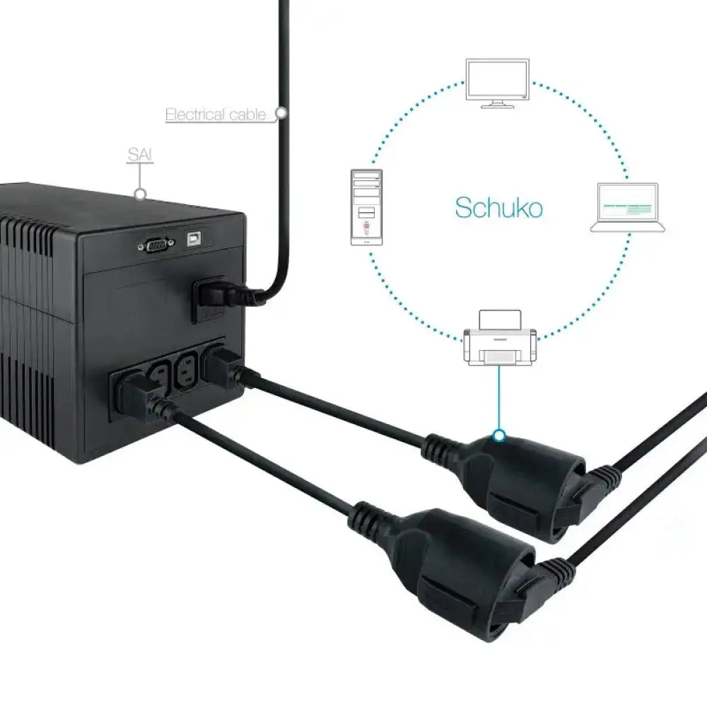 Cable adaptador Nanocable C14/M a CEE7/H de 25cm, accesorio para SAI, con conectores robustos y duraderos.