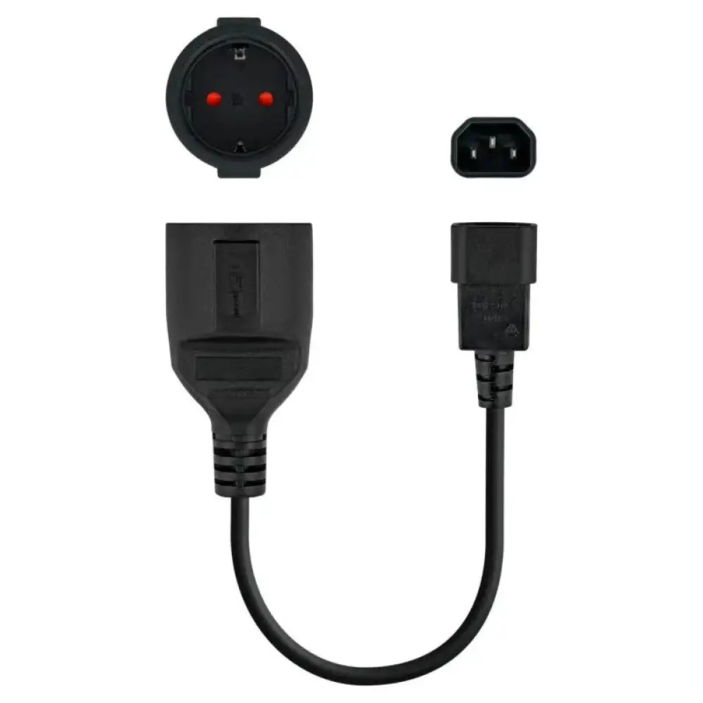 Cable adaptador Nanocable C14/M a CEE7/H de 25cm, accesorio para SAI, con conectores seguros y duraderos.