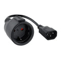 Cable adaptador NANOCABLE C14/M a CEE7/H, 25cm, accesorio para SAI, con conector macho C14 y hembra CEE7/H.