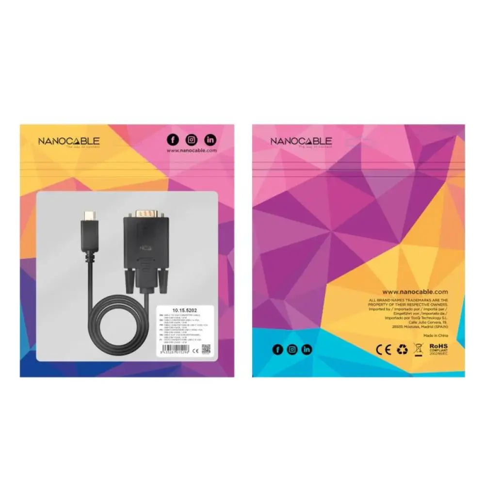 Nanocable Cable Conversor USB-C/M a VGA/M 1,8 M - detalle