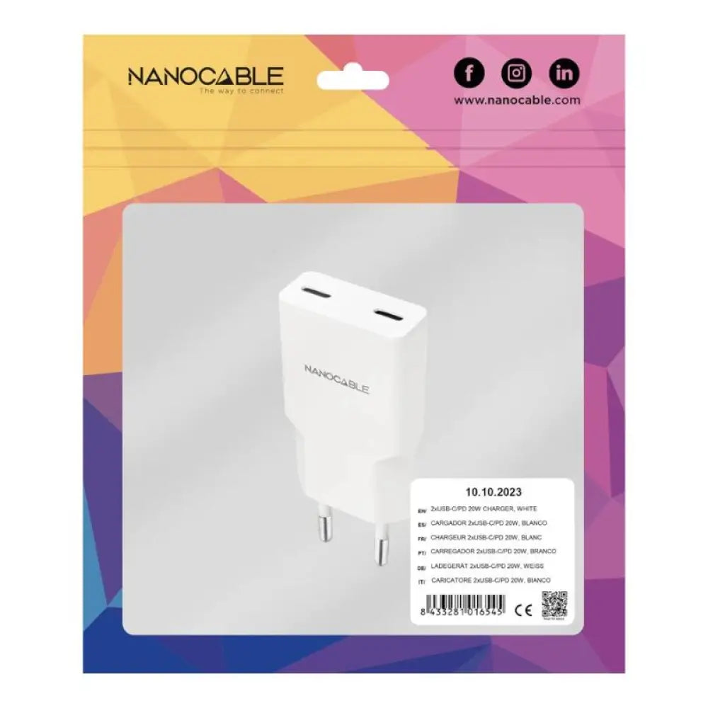 Nanocable Cargador 2xUSB-C/PD 20W  Blanco - detalle