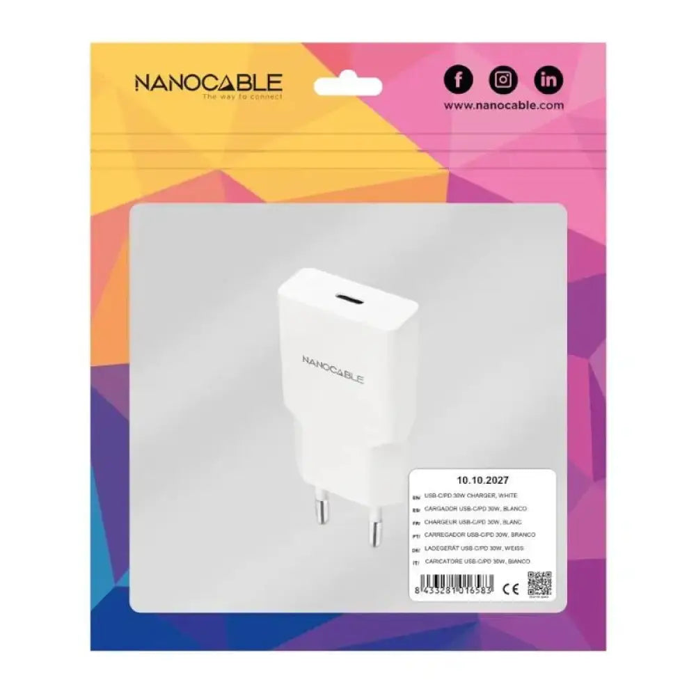 Nanocable Cargador USB-C/PD 30W   Blanco - detalle