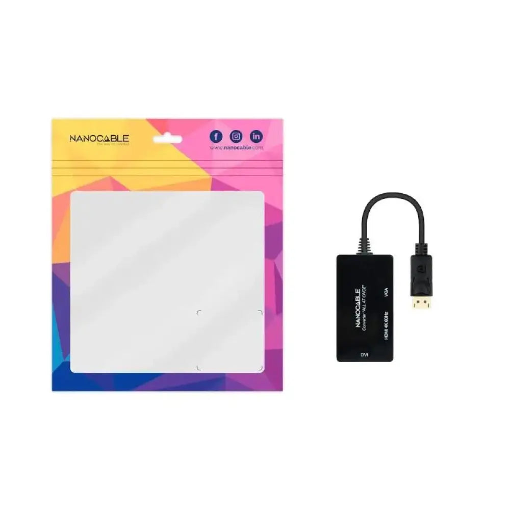 Nanocable Conversor DP a HDMI/DVI/VGA Negro 20 cm - detalle