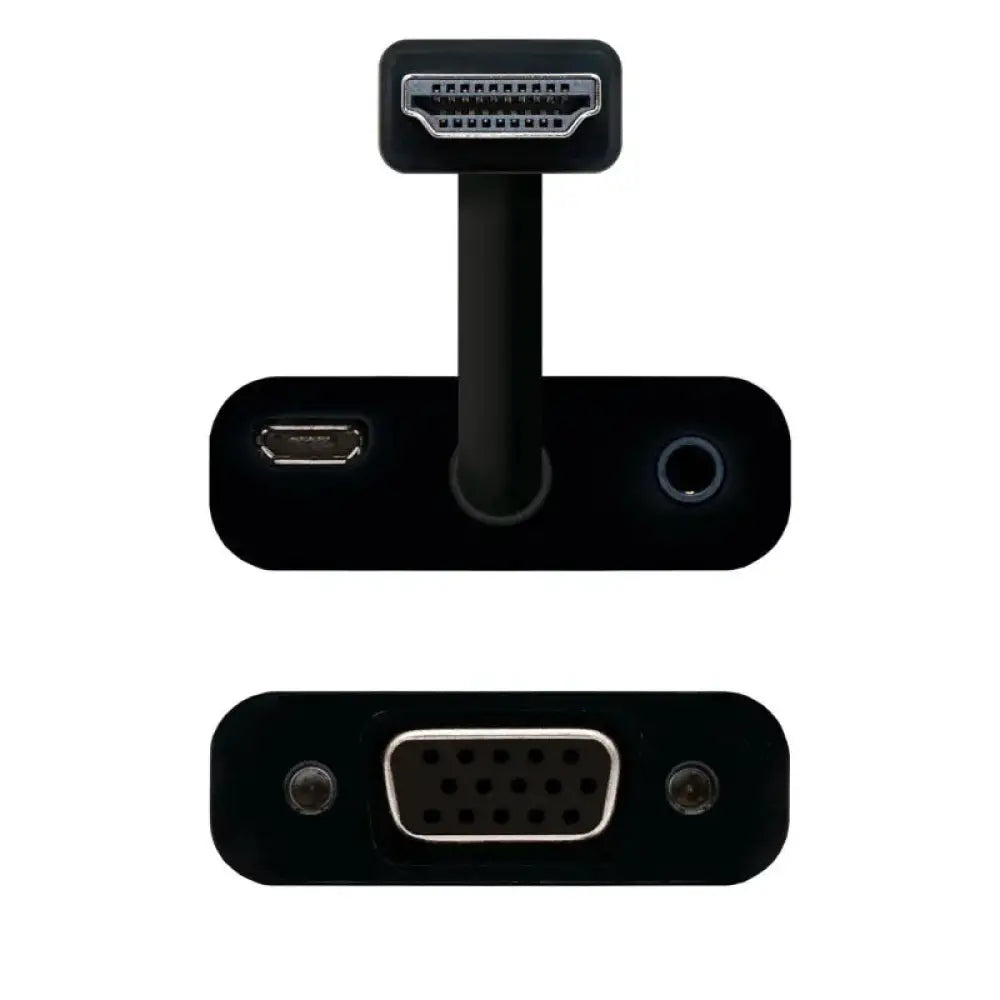 Cable conversor HDMI a SVGA con audio de NANOCABLE mostrando conectores y cable para transmisión de video y sonido.