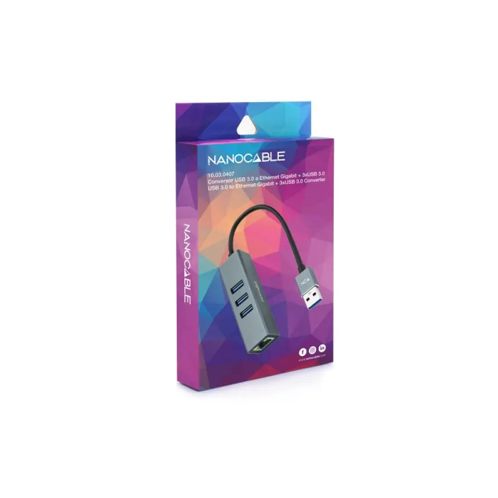 Nanocable Conversor USB 3.0 Ethernet + 3xUSB 3.0 - detalle