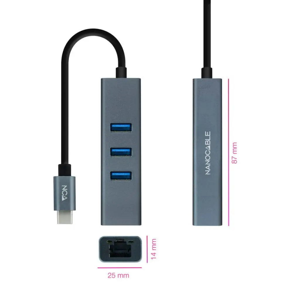 Nanocable Conversor USB-C Ethernet +3xUSB 3.0 - detalle