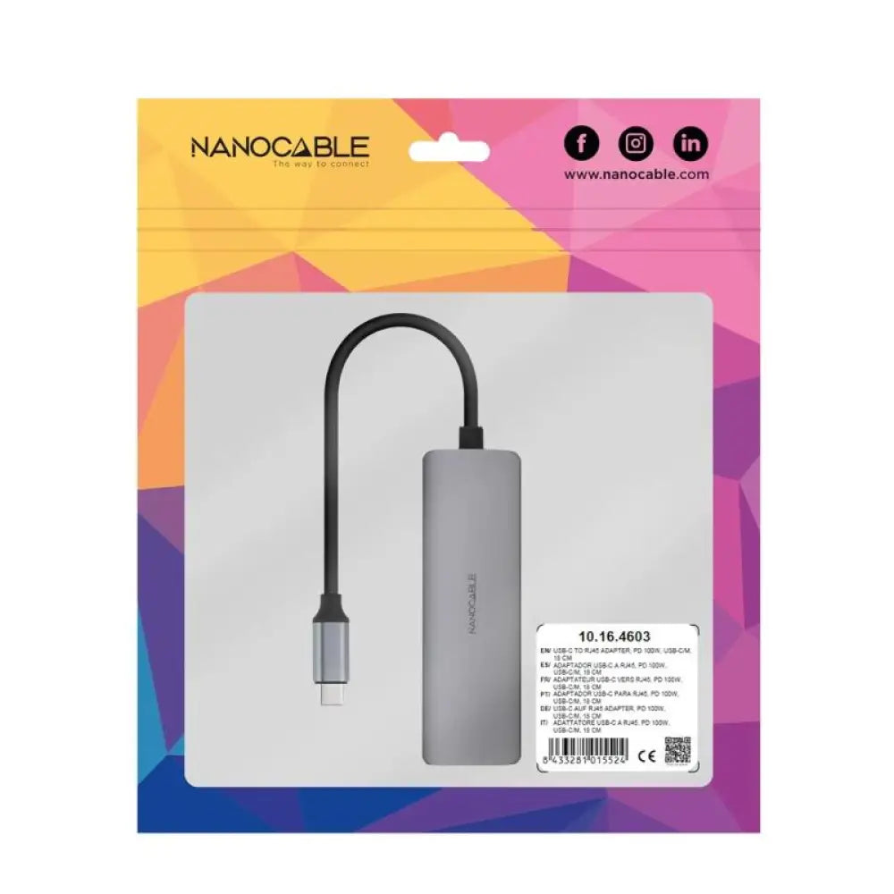 Nanocable Conversor USB-C Ethernet carga PD - detalle