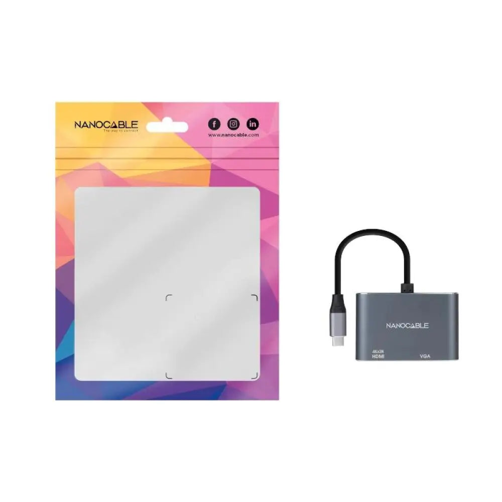 Nanocable Conversor USB-C/M a HDMI-VGA/H 15 cm - detalle