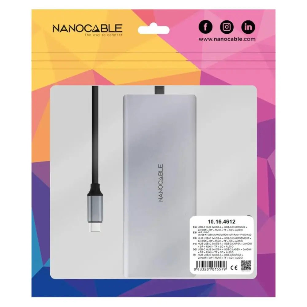 Nanocable Hub 12en1 USB-A/C+HDMI+DP+RJ45+TF+SD+AU - detalle